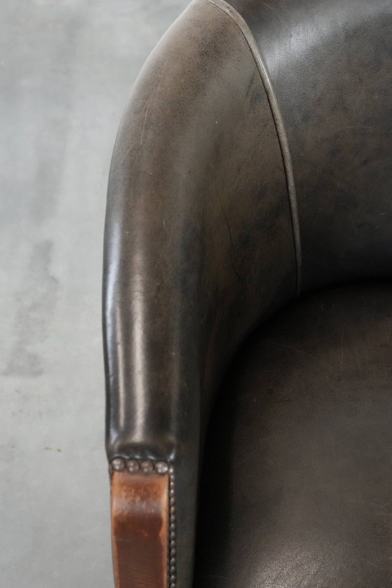 Image 1 of 2 sedie a vasca in pelle di mucca e legno con una bella e robusta combinazione di colori