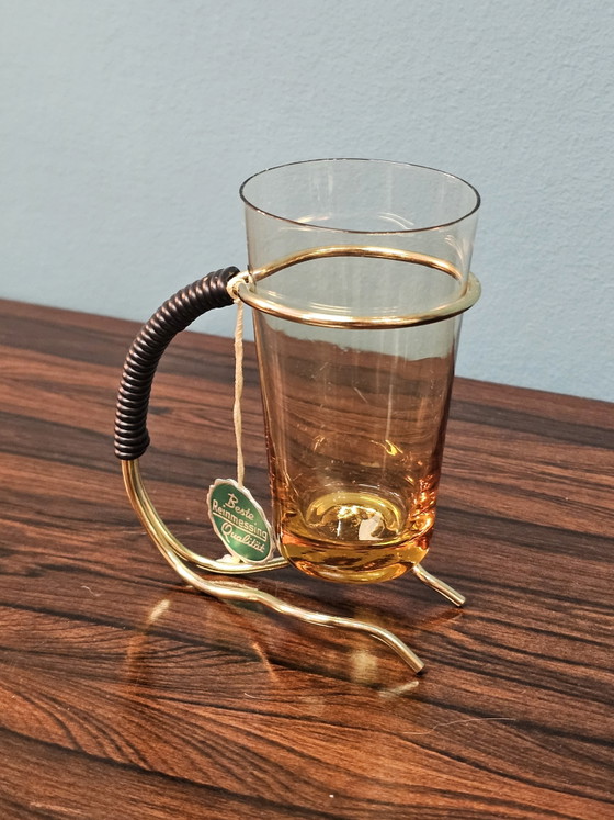 Vintage Snackrekje Oranje Glaasje Messing Houder – Glazen & Karaffen, Glass (photo 4 of 5)
