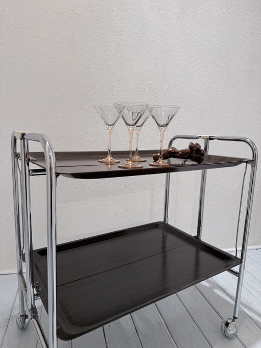 Vintage Mid-Century Inklapbare Barcart / Serveerwagen