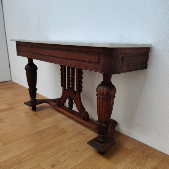 Image 1 of Antique French side table, hall table, side table with marble top