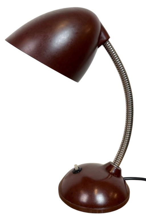 Lampada da tavolo vintage a collo d'oca in bachelite marrone, anni '50