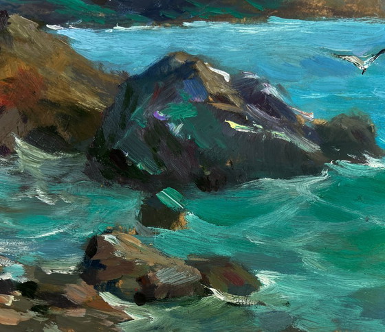 Image 1 of Original Oil Painting Coastal Rock Landscape A sea storm is approaching