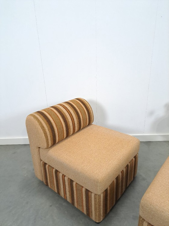 Image 1 of Gestreepte elementen fauteuil met hocker of sofa
