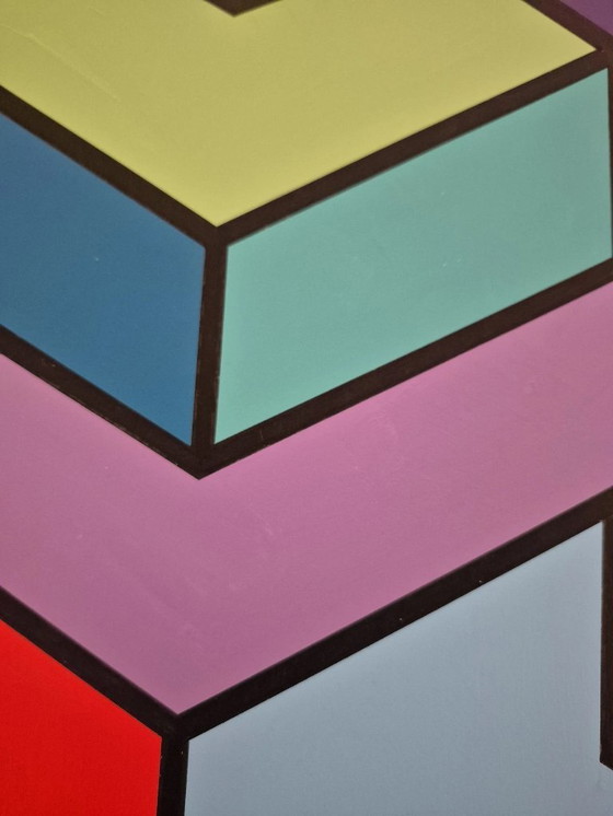 Image 1 of Geometrisch schilderij "Impossible Shape" – kleurrijk abstract kunstwerk op MDF (Franklin van Dam, 95x95 cm)