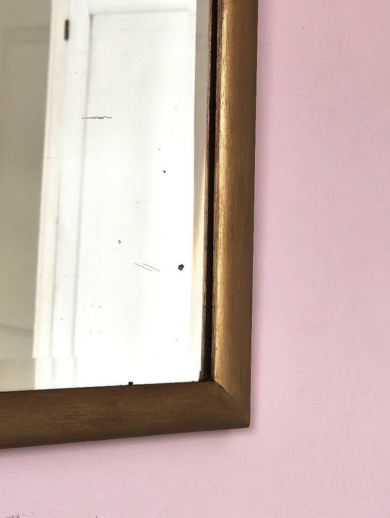 Image 1 of Kleiner antiker Spiegel aus vergoldetem Holz mit abgeschrägtem Glas