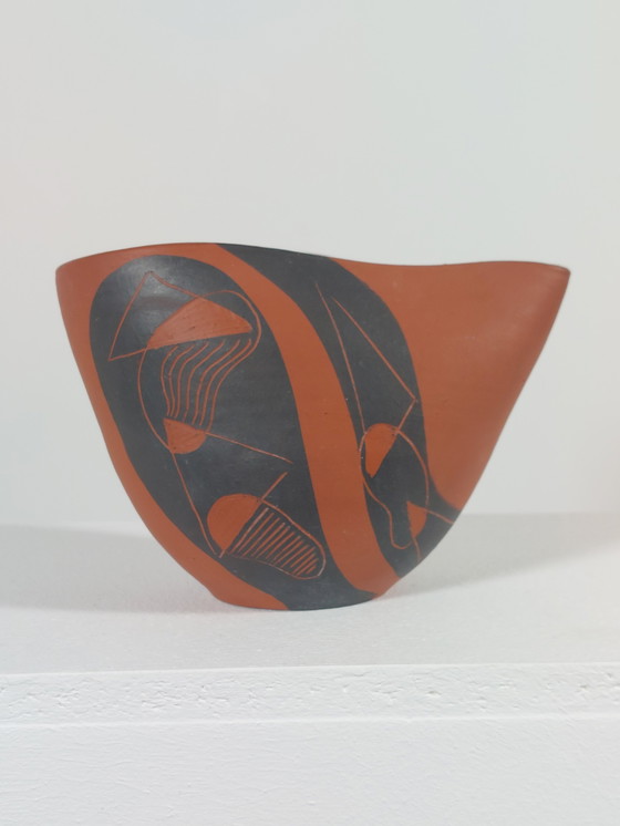 Image 1 of Vintage Mid Century Sgraffito Decor Vaas van Rudi Stahl, jaren 50