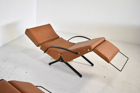 Image 1 of Ein Paar P40 Lounge Chairs von Osvaldo Borsani für Tecno aus cognacfarbenem Leder, 1960er Jahre
