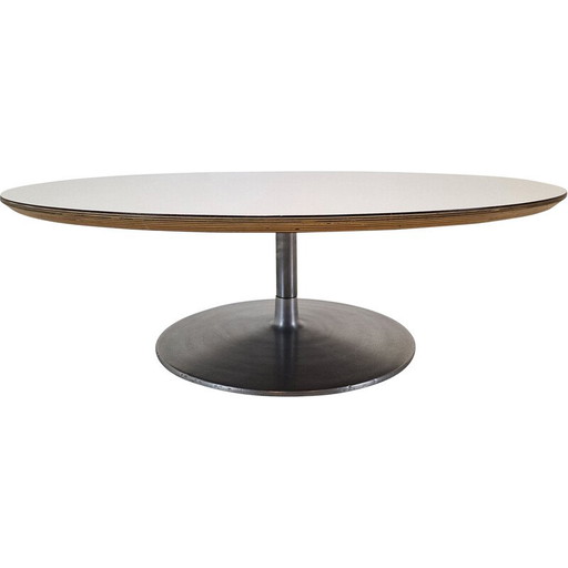 Mesa de centro vintage "Circle" de madera y placa de metal, de Pierre Paulin para Artifort, 1960