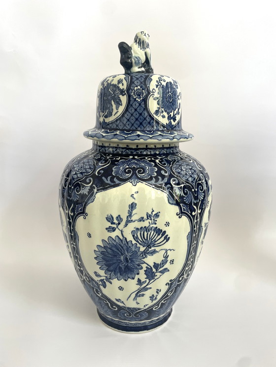 Image 1 of Set Delft Blue 1x Lid Vase and 2x Trumpet Vases by Boch for Royal Sphinx Maastricht Holland