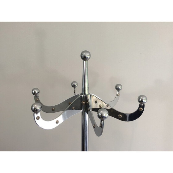 Image 1 of Vintage Riveted Chrome Coat Rack, 1980