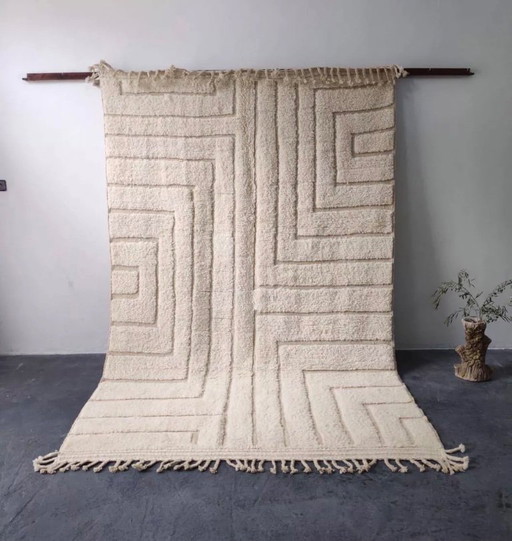 Authentic Beni Ouarain Rug, Ecru, Handmade in Soft Wool - 300x200cm