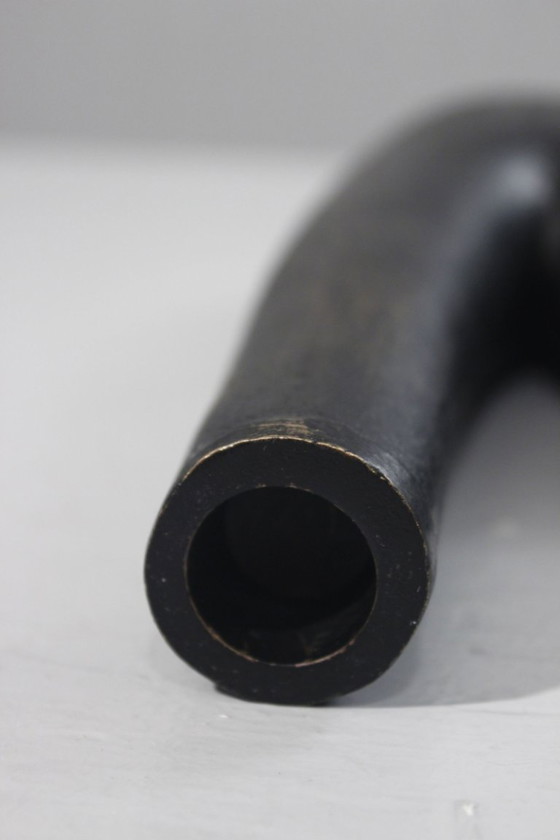 Image 1 of Doppelter Kerzenhalter aus Gusseisen Messing patiniert Brutalistisches Design Organisch 1970s