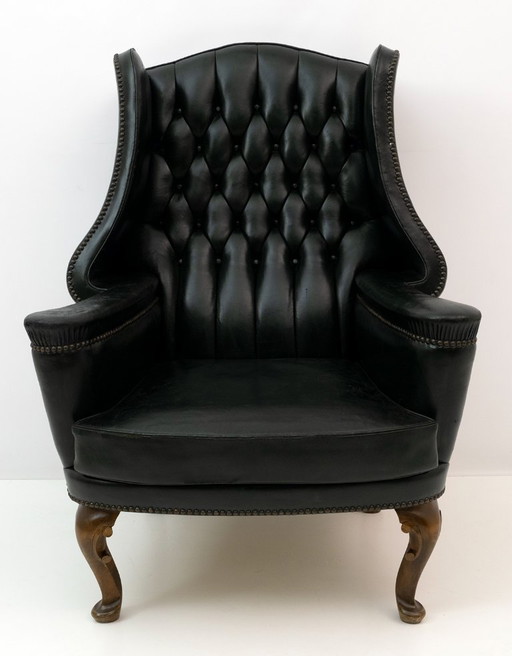 Georgische stijl Zeldzame originele Chesterfield leren fauteuil, jaren 1950