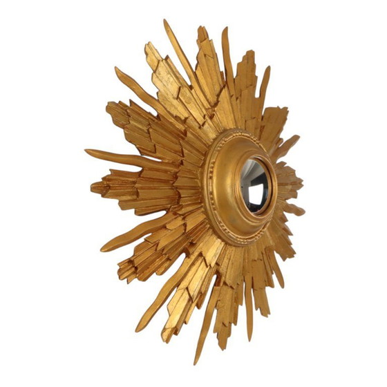Image 1 of Vintage Houten Zonnespiegel Sunburst Convex Goud 46cm