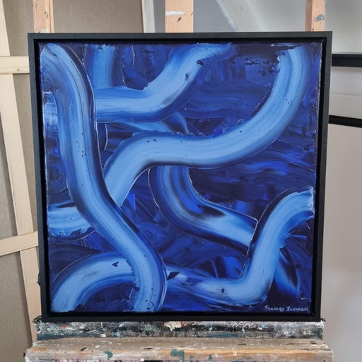Modern artwork blue abstract painting handmade