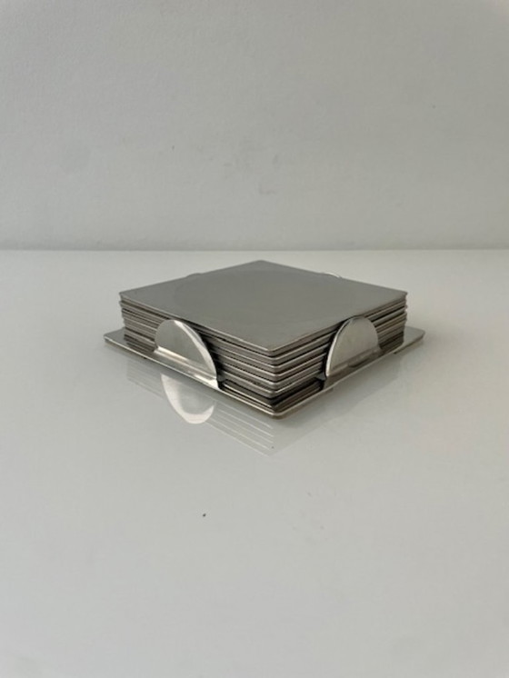 Image 1 of Ikea Groggy Vintage Coasters – Set di 6 sottobicchieri in acciaio inossidabile con supporto