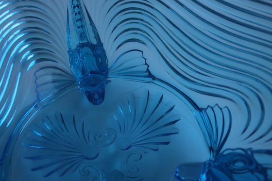 Image 1 of Raro cuenco de cristal Art Decó Josef Inwald con patas de pez, precioso azul intenso, años 30