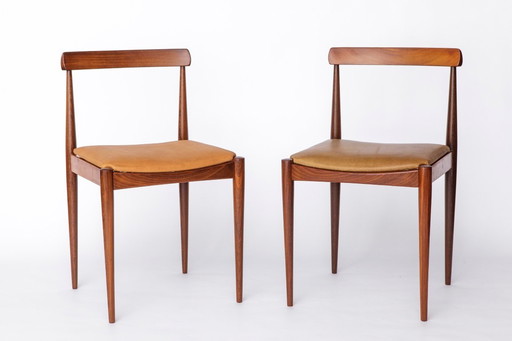 Pair Vintage Danish Rosewood Dining Chairs, 1960s Mid-Century Modern, Leather Seats