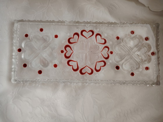 Image 1 of Ciotola per snack e piatto per torta vintage Walther Glas, decoro a cuore