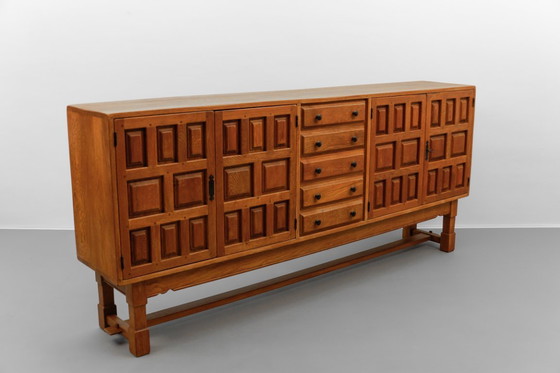 Image 1 of Large Screwless Sideboard in Carved Oak, Spain, 1960s