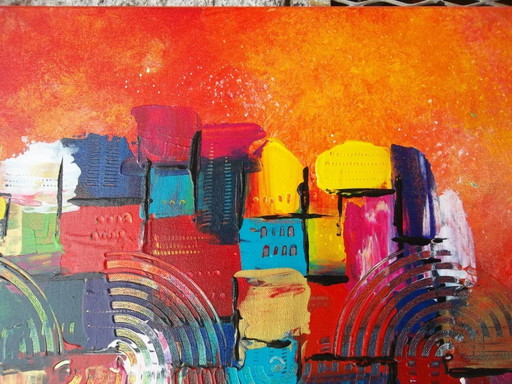 Original painting by the painter 2Luss'Art – "Catalan Village" – Format 12F