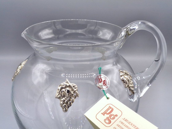 Image 1 of Jarra de vidrio soplado con uvas de plata 925.