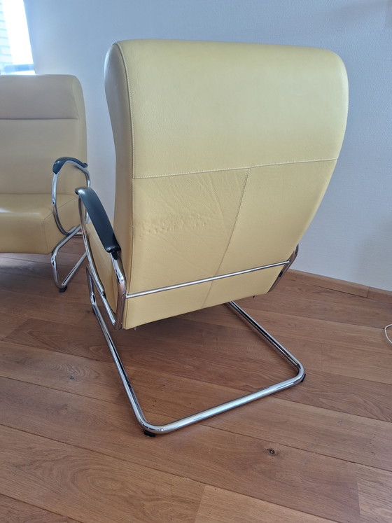 Image 1 of 2x Dutch Originals Gispen 423 armchairs + Gispen 443 ottoman