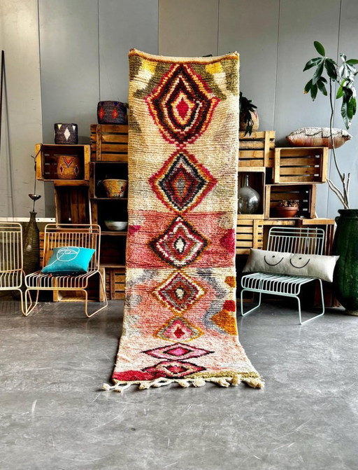 Marokkaanse loper 80 x 300 cm – Handgemaakt wollen Berber haltapijt met geometrisch patroon