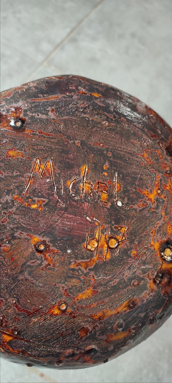 Ciotola in ceramica d'arte smaltata "MichEl 1997", Decorazione erbario – céramique émaillée signée (photo 14 of 14)