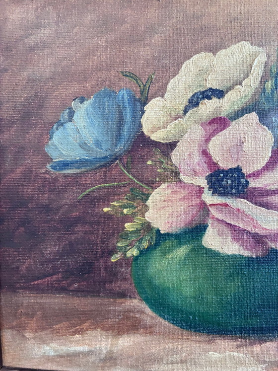 Image 1 of Vintage original floral oil painting, signed flower art
