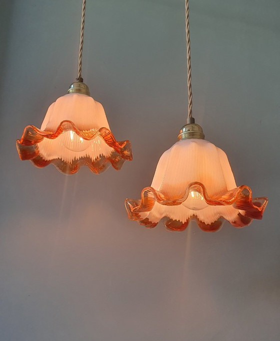 Set of Vintage Glass Pendant Lights. Floral / Flower-shaped Glass – Pendant lamps, Metal (photo 20 of 24)