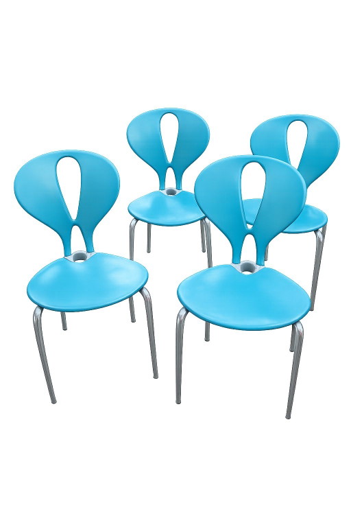 Set mit 4 authentischen Ycami Edizioni-Stühlen – eetkamerstoelen, Plastic, Chrome