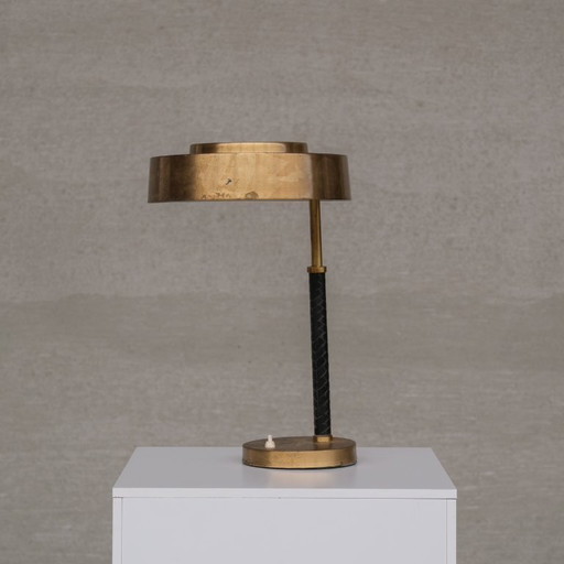 Brass and Leather Swedish Mid-Century Table Lamp