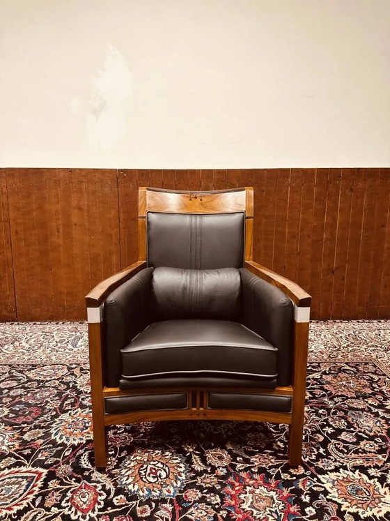 Fauteuil Art Déco Classique Noir Haut, Cuir, Art Deco (photo 6 sur 20)