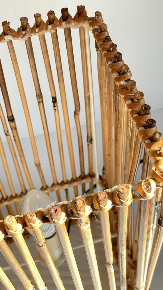 Image 1 of Vintage Wicker Wood Cube Lamp