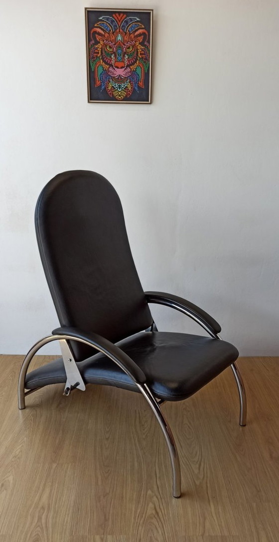 Image 1 of Fauteuil en cuir chromé, chaise longue des années 1970.