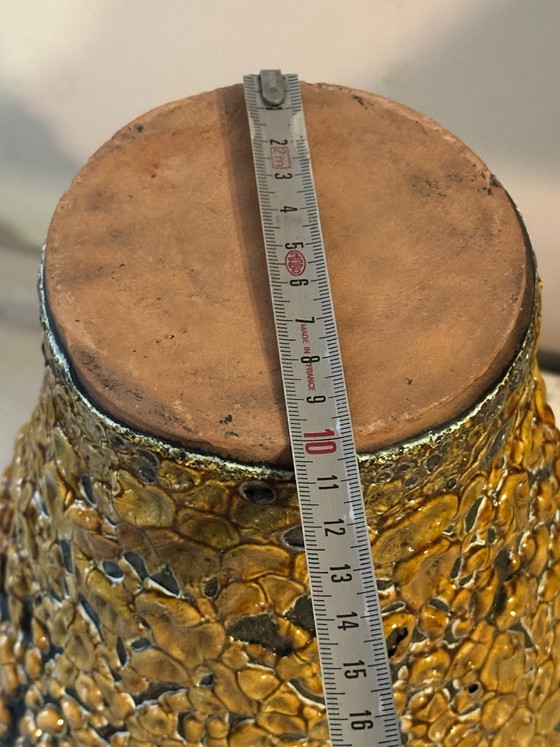 Large textured glazed ceramic vase, 60s/70s - H 40 cm, Yellow (photo 11 of 11)