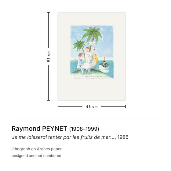 Raymond Peynet Lithografie Ich werde mich von den Meeresfrüchten verführen lassen... 1985 (photo 3 of 5)