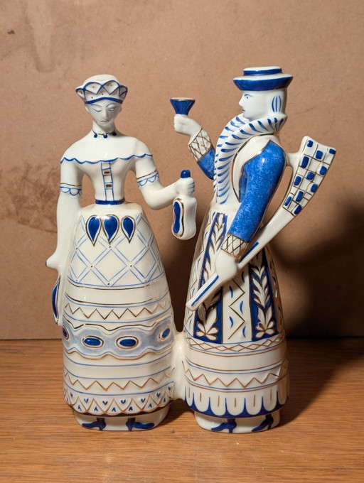 Porseleinen jager met zijn dochter - Door Miklós Veress - Hongaars Hollóháza-porselein - Jaren 70