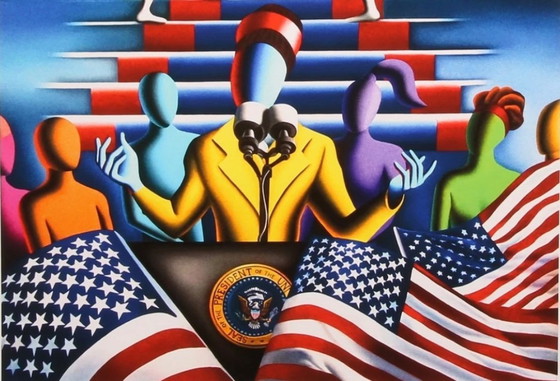 Image 1 of Mark Kostabi: "L'alba è nostra, 2022". Giclée su velluto Hahnemühle.