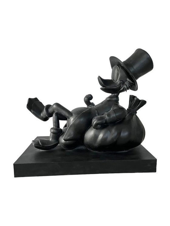 Image 1 of Fiberglass Sculpture - Duck with Money Cartoon Character - Black
