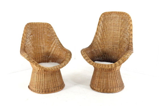 Image 1 of Set van 2 vintage rattan rotan stoelen fauteuils met kussentje