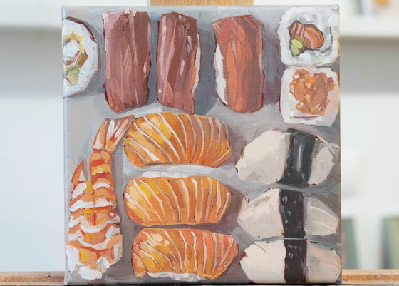 Image 1 of Sushi, oil on canvas, 20x20 cm, Sandra Kolondam
