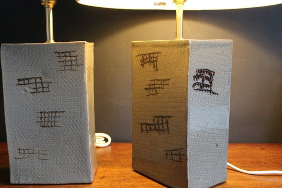 Image 1 of Paire asymétrique de lampes de table néo-brutalistes