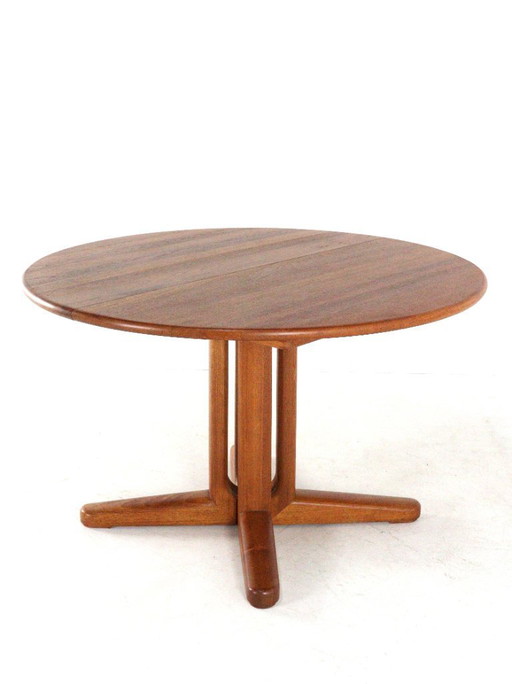 Deense ronde 2x verlengbare eettafel gerestaureerd vintage teak
