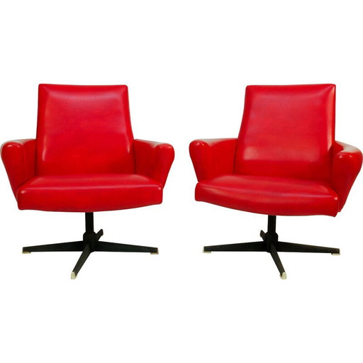 Coppia di poltrone girevoli rosse vintage di Drevotvar, 1978