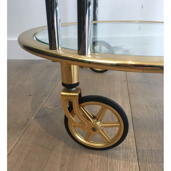 Image 1 of Vintage rolling table in gunmetal patina and gilded metal, 1970