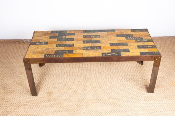 Image 1 of Coffee table in glazed ceramic and steel base by Jean Garbero Vallauris 1950.