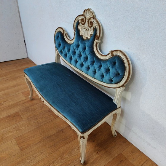 Image 1 of Banc de boudoir vintage brocante rococo Queen Ann hall banc