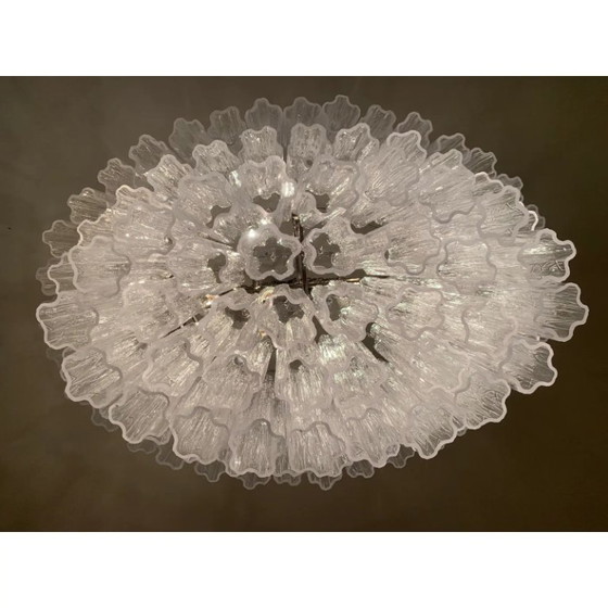 Image 1 of Contemporary Oval Transparent “Tronchi” Murano Glass Chandelier in Venini Style